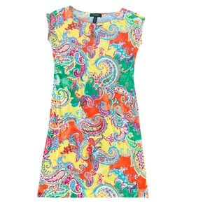 Ralph Lauren Vibrant Paisley Shift Dress, Multi Color, Size Small Petite